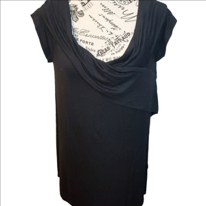 Weekend by Suzanne Betro Black Crisscross Blouse Top Shirt Split Hem Size Medium